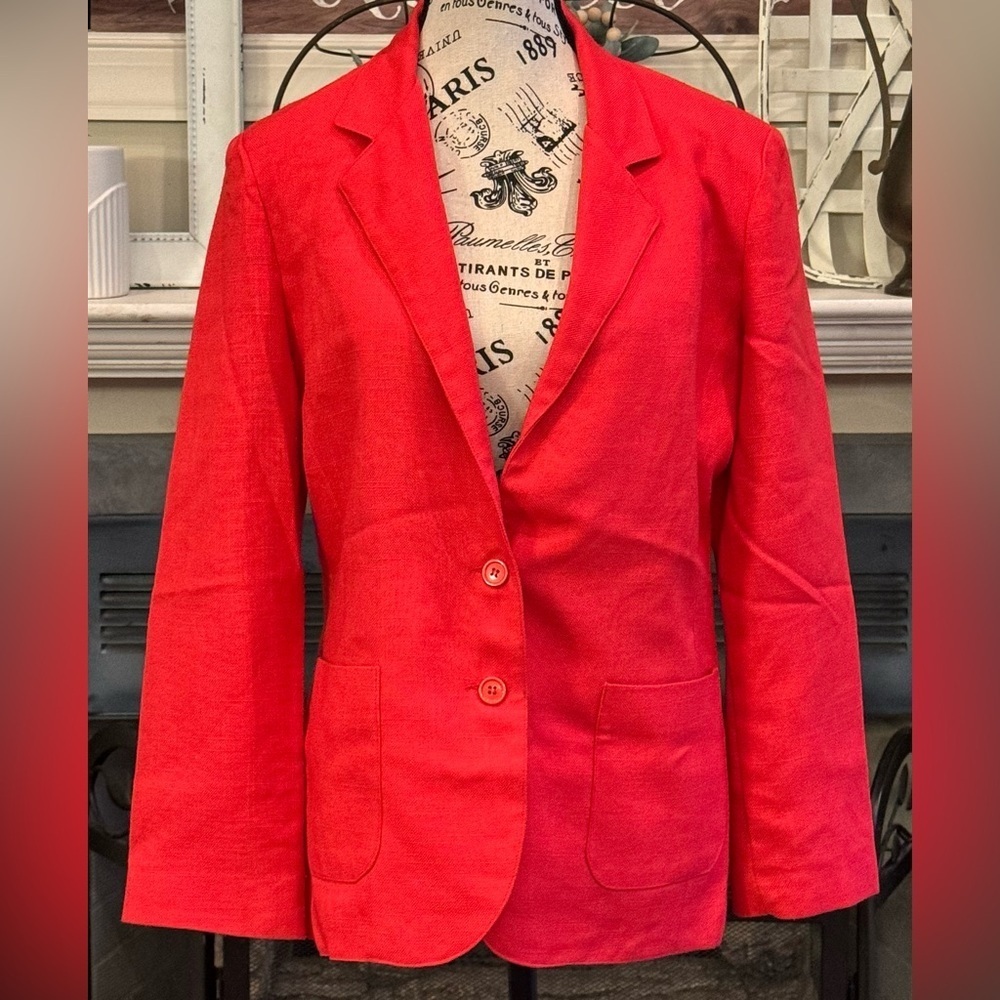 Vintage Cherry Red Blazer Women’s Small Monotone Suit Two Button Front Pockets